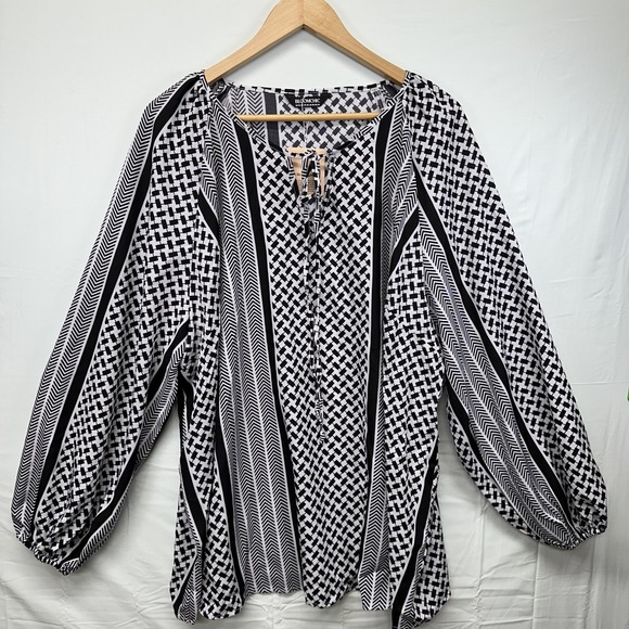BloomChic Tops - BLOOMCHIC Geometric Print Tie Neck Long Sleeve Tunic Top Plus Size 22 24